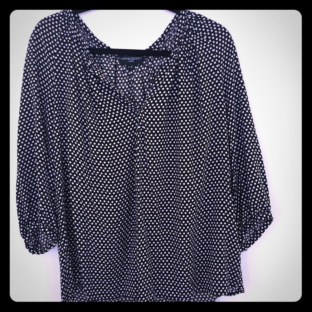 Cynthia Rowley black w/ white polka dot 3/4 sleeve